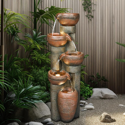 Resin Copper Bowl Cascading Column Fountain 39 Inch