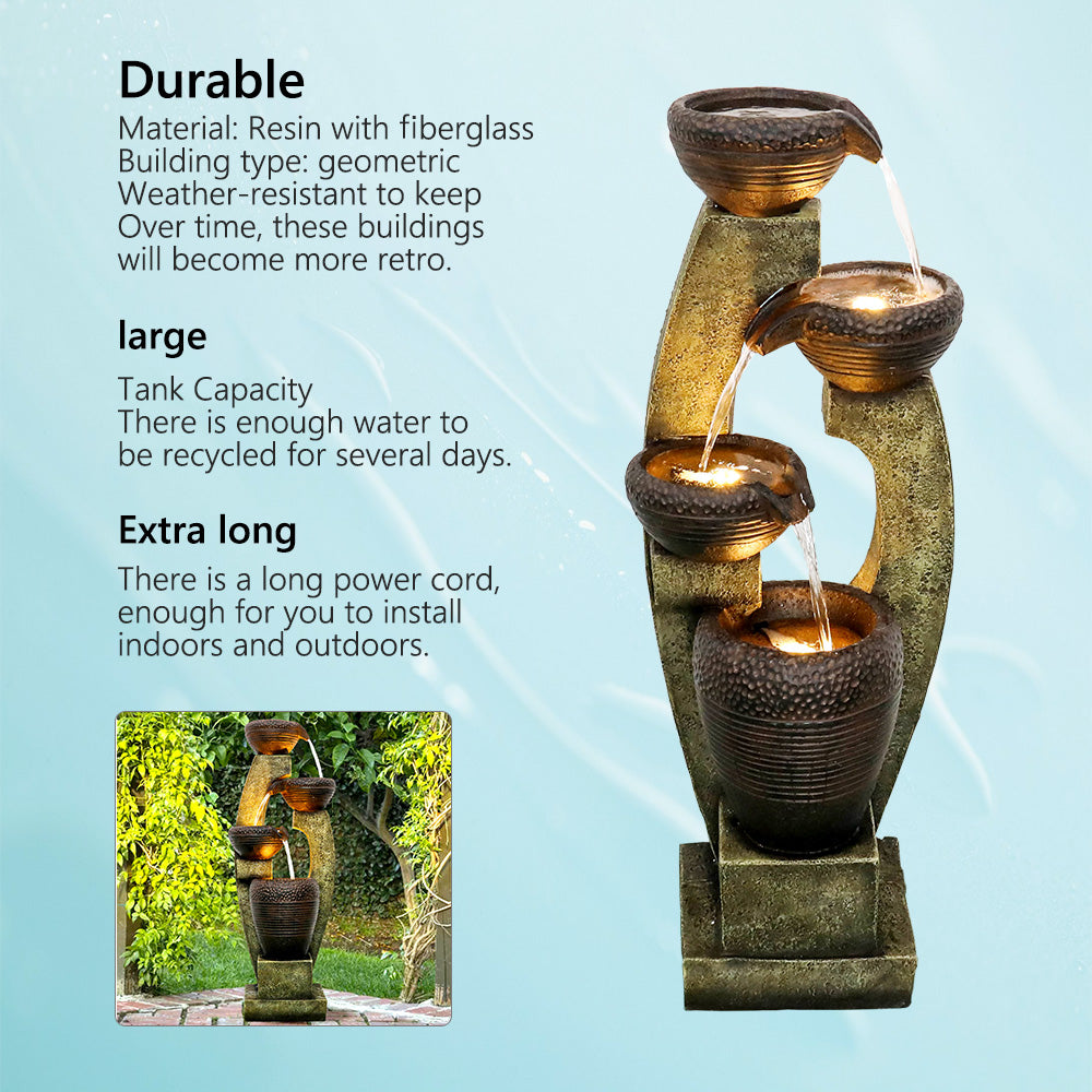 Resin Curved Sculptural Outdoor Water Fountain 40 Inch