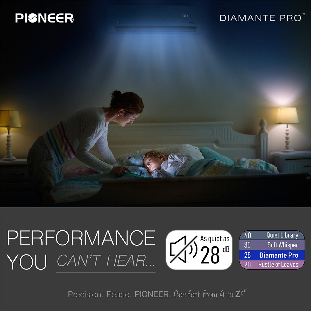 Pioneer® Diamante Pro™ 31,500 BTU 19 SEER2 230V High-Wall Ductless Mini-Split Air Conditioner Inverter Heat Pump with 16 Ft. Kit