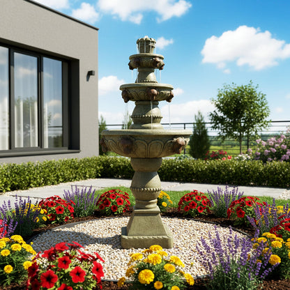 Concrete Lion Head Fountain 3 Tier Outdoor