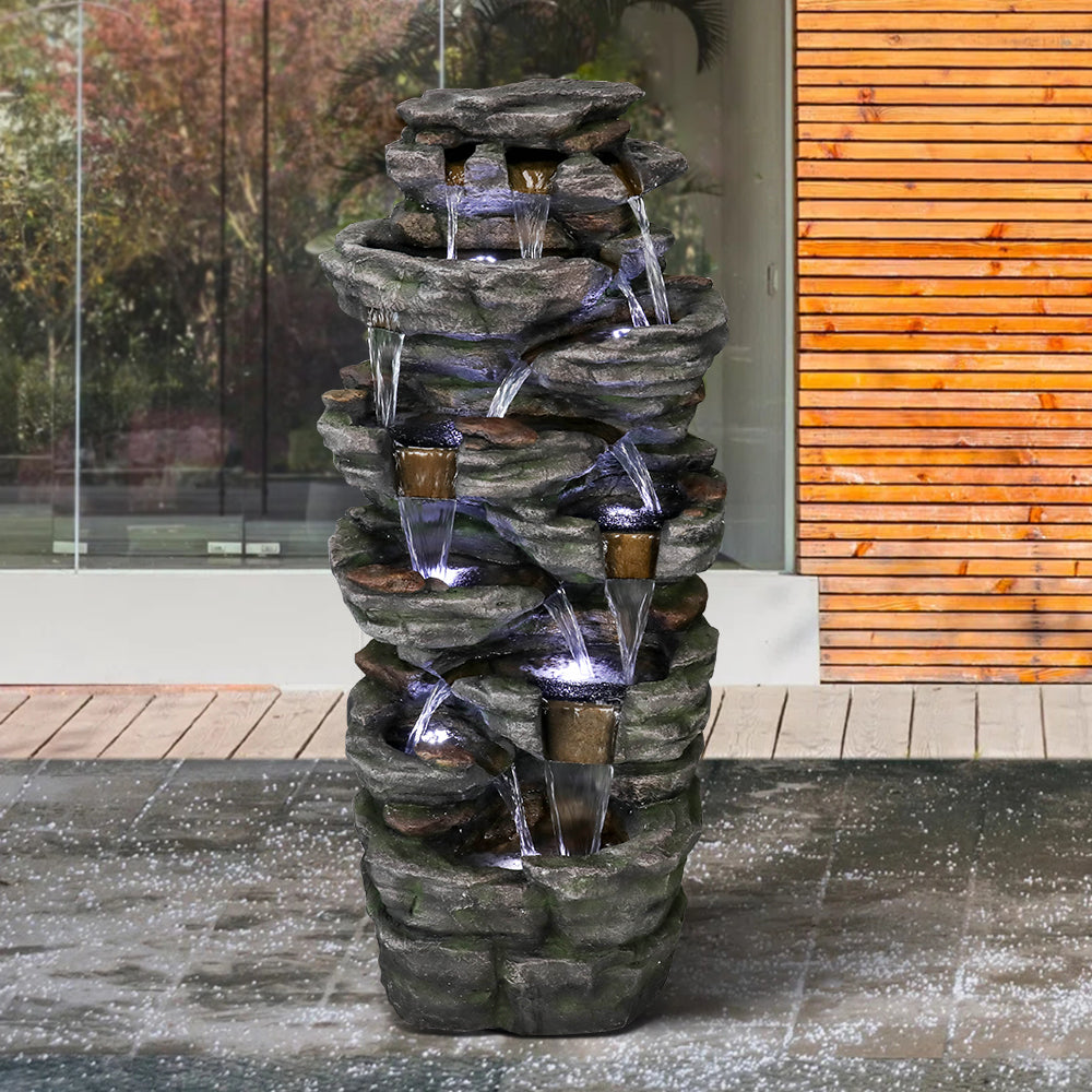 Resin Jagged Shale Outdoor Waterfall Fountain 13 Streams