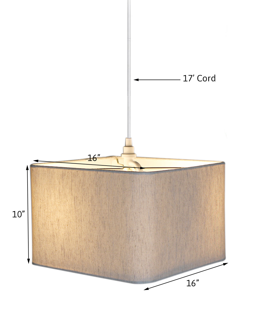 16-Inch Oatmeal Drum Pendant Light with Diffuser and White Plug-In Cord