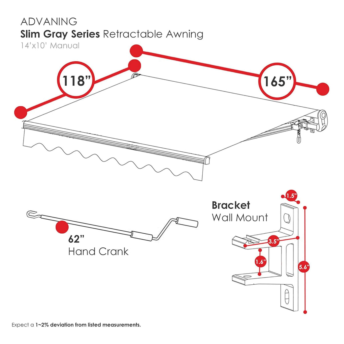 Advaning SG Series Manual Retractable Fully-Assembled Sun Shade Canopy Awning (MA1210-MA1410) (SAK53186)
