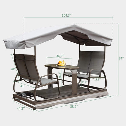 4-Seat Outdoor Aluminum Patio Swing Glider Bench With Canopy (SAK41726)