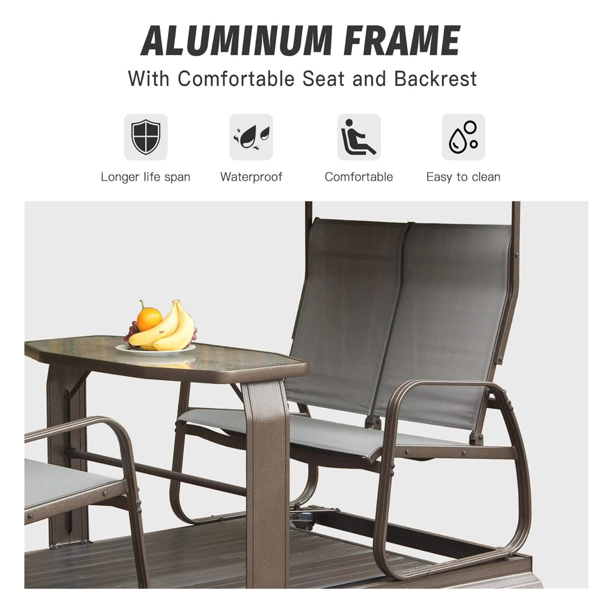 4-Seat Outdoor Aluminum Patio Swing Glider Bench With Canopy (SAK41726)