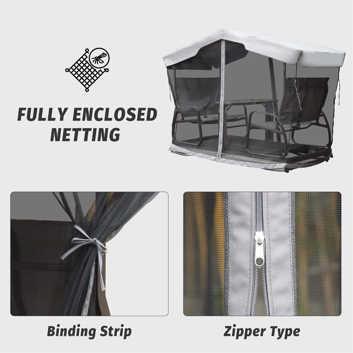4-Seat Outdoor Aluminum Patio Swing Glider Bench With Canopy (SAK41726)