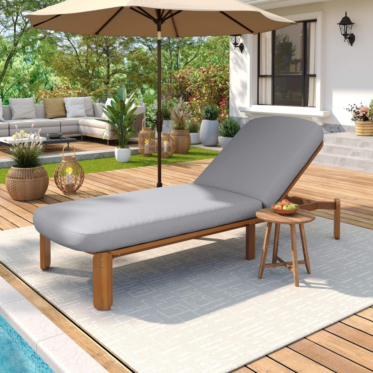 Adjustable Outdoor Chaise Lounge With Reclining Backrest (SAK04689)