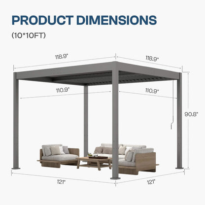 Aluminum Louvered Pergola Kit With Adjustable Roof & Drainage (SAK94316)
