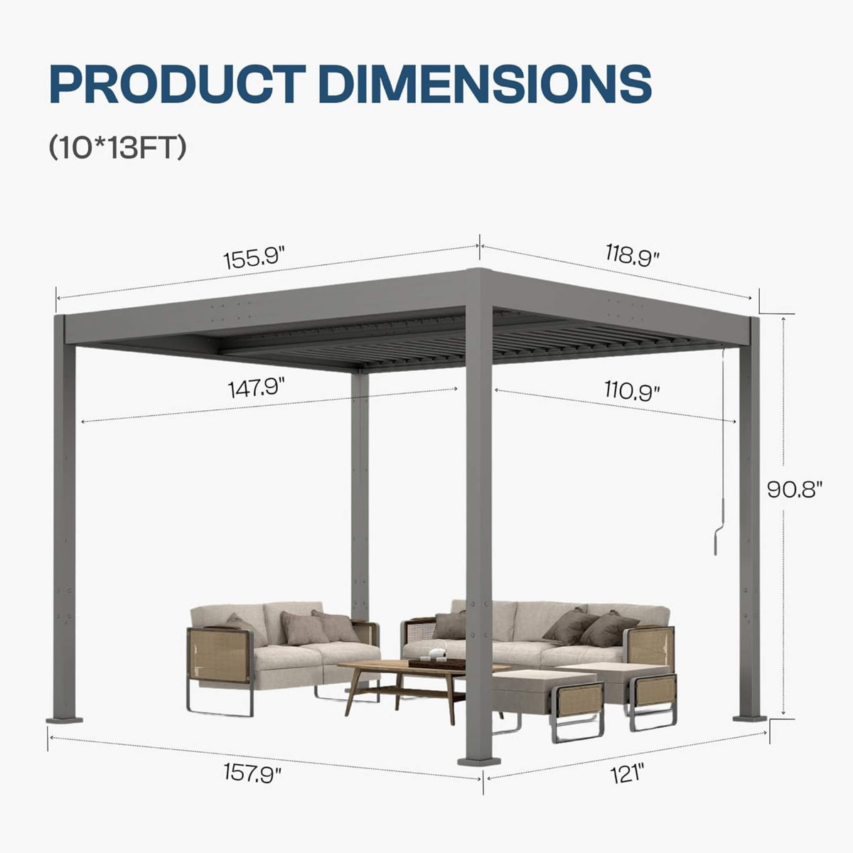 Aluminum Louvered Pergola Kit With Adjustable Roof & Drainage (SAK94316)