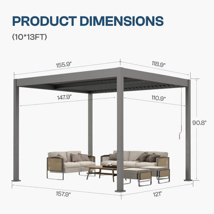 Aluminum Louvered Pergola Kit With Adjustable Roof & Drainage (SAK94316)