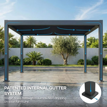 Aluminum Louvered Pergola Kit With Adjustable Roof & Drainage (SAK94316)
