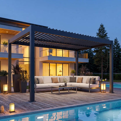 Aluminum Louvered Pergola Kit With Adjustable Roof & Drainage (SAK94316)