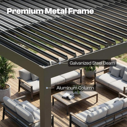 Aluminum Louvered Pergola Kit With Adjustable Roof & Drainage (SAK94316)