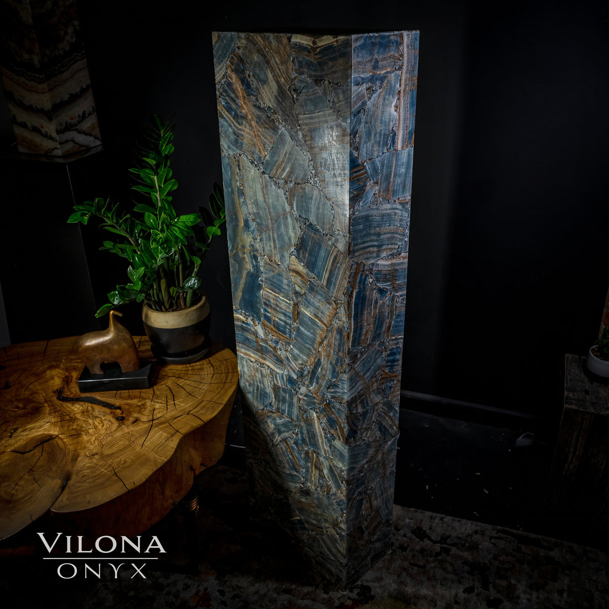 Medium Argentina Blue Onyx Rectangular Floor Lamp – 55" Tall
