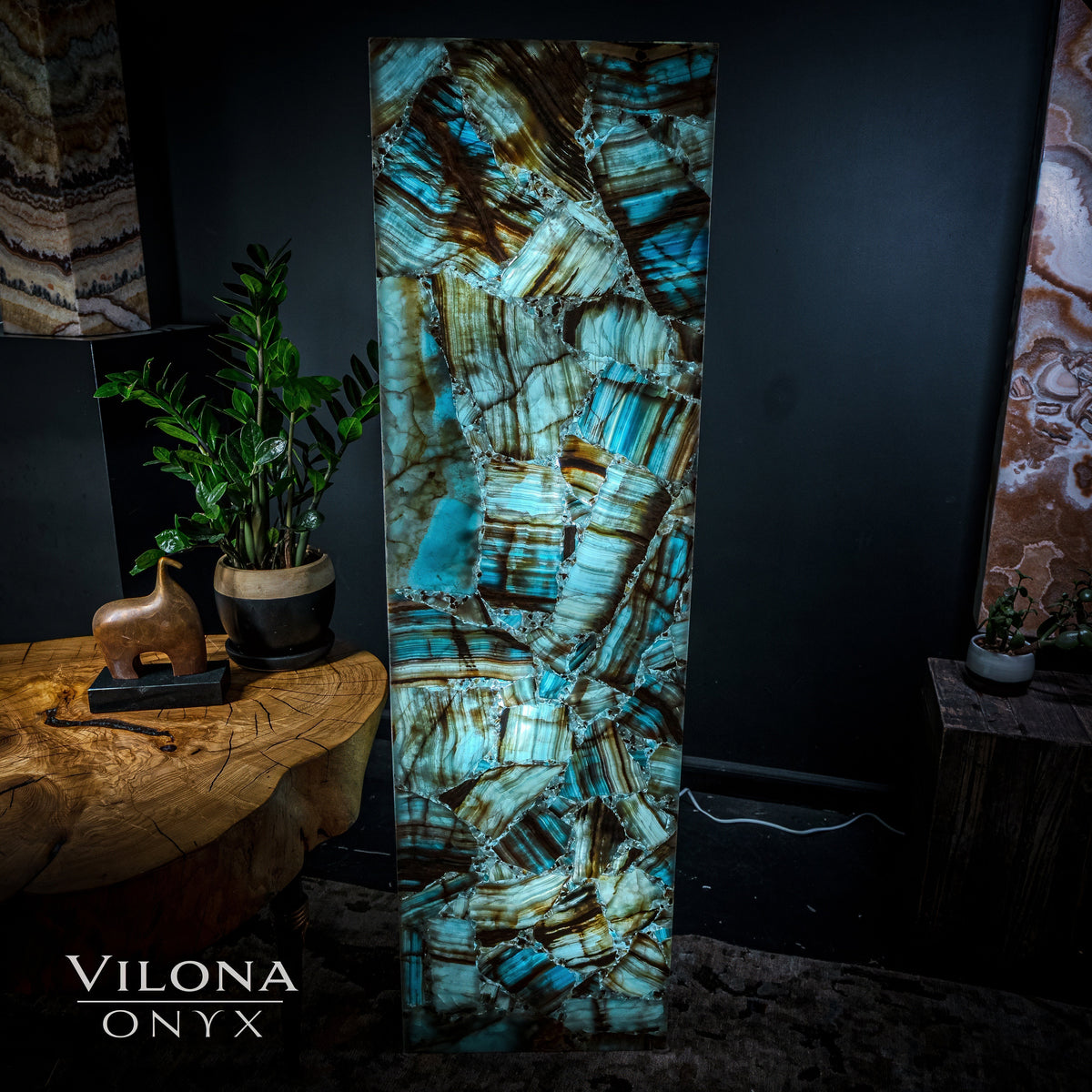 Medium Argentina Blue Onyx Rectangular Floor Lamp – 55" Tall