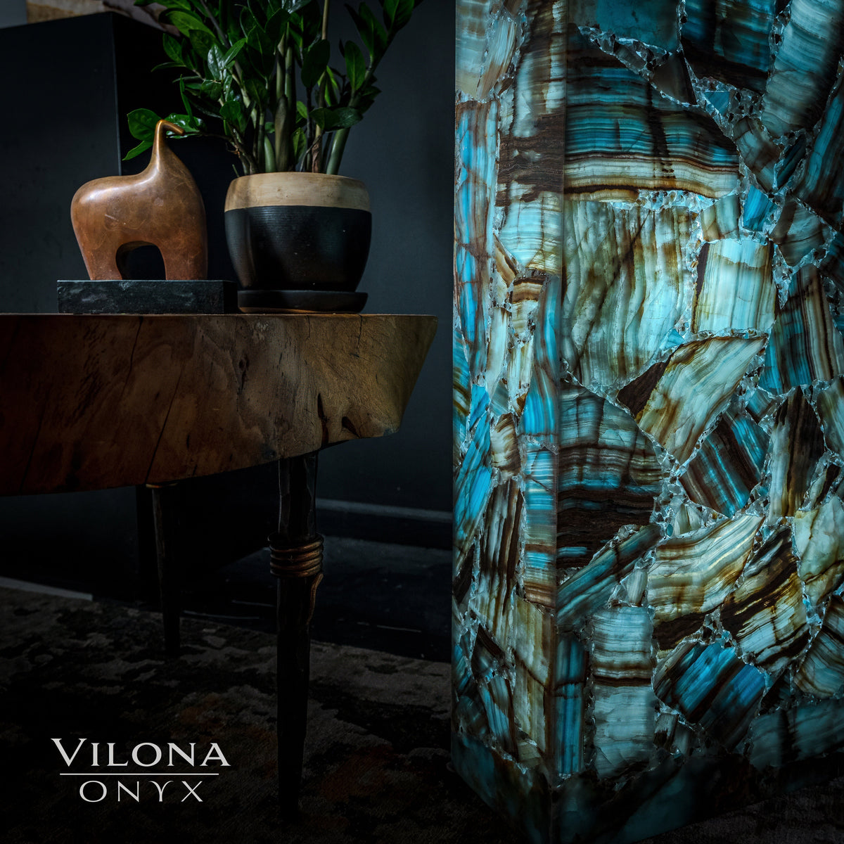 Medium Argentina Blue Onyx Rectangular Floor Lamp – 55" Tall