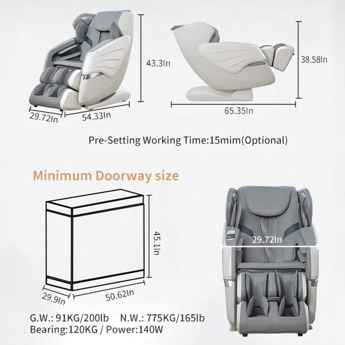 Bosscare Premium Full-Body Zero-Gravity Massage Chair With Ai Voice And App Control, Gray (SAK35970)