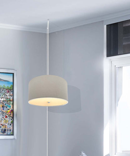 16-Inch Oatmeal Linen Drum Swag Pendant Light with Diffuser