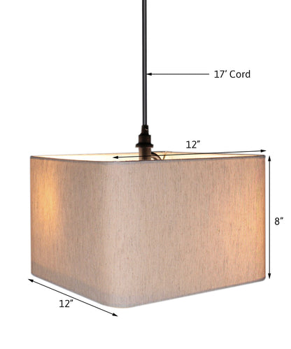 2 Light Swag Plug-In Pendant 12"w Rounded Corner Square Oatmeal Drum Shade with Diffuser, Black Cord