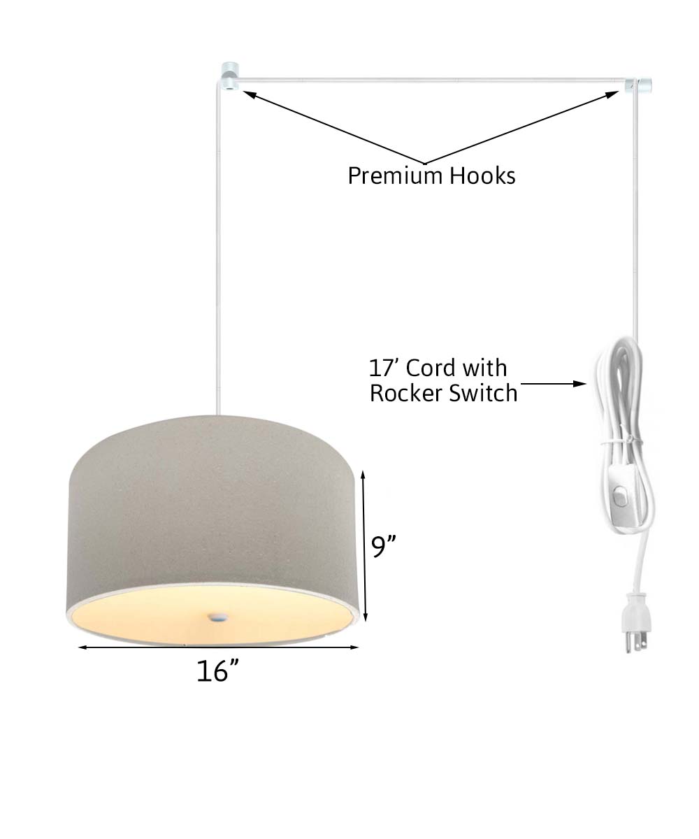 16-Inch Oatmeal Linen Drum Swag Pendant Light with Diffuser