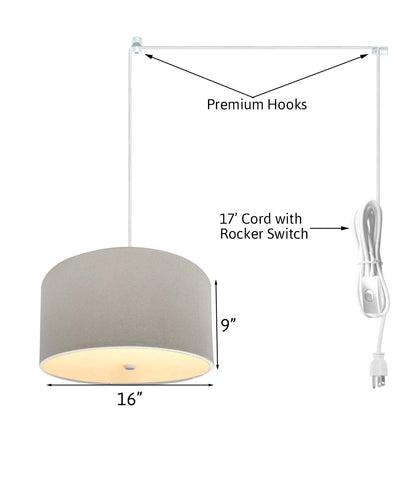 16-Inch Oatmeal Linen Drum Swag Pendant Light with Diffuser