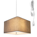 2 Light Swag Plug-In Pendant 12"w Rounded Corner Square Oatmeal Drum Shade with Diffuser, White Cord