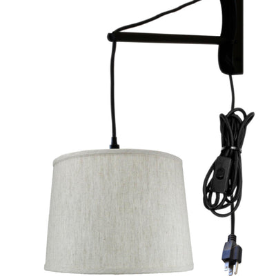14"W MAST Plug-In Wall Mount Pendant 1 Light Black Cord/Arm Textured Oatmeal Shade