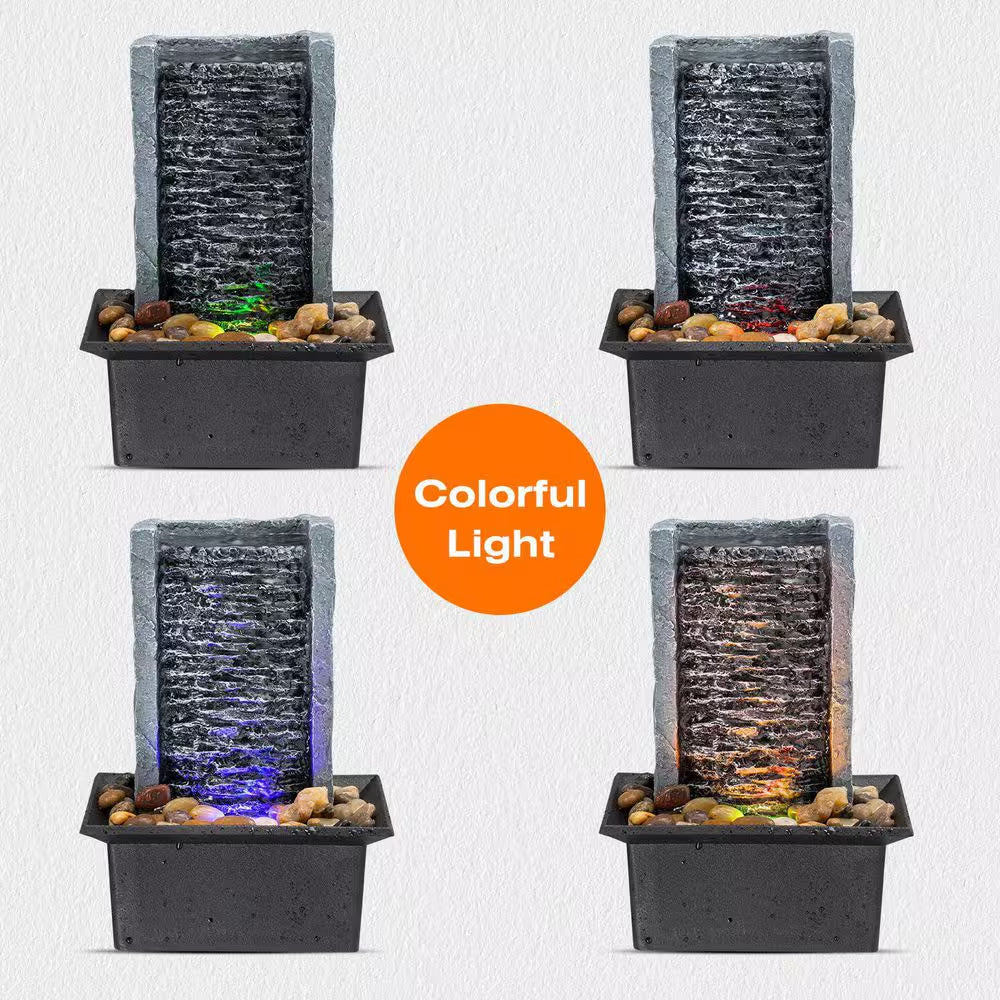 Tabletop Indoor Waterfall Rock Fountain with Led-Lights Water Feature for Modern Home Office Indoor Decoration (1-Pack)