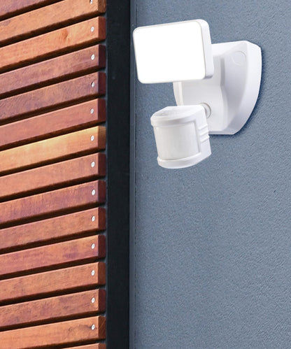 180 Degree LED Motion Sensor and Voice Activated Outdoor Security Flood Light White Finish, 6"H