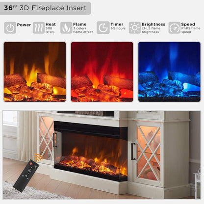 70-Inch Electric Fireplace TV Stand with Glass-Door Storage Cabinets