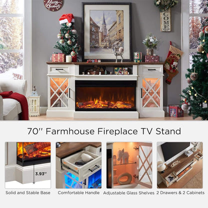 Electric 70-Inch Fireplace TV Stand With Glass Door Storage Cabinet (SAK58627)