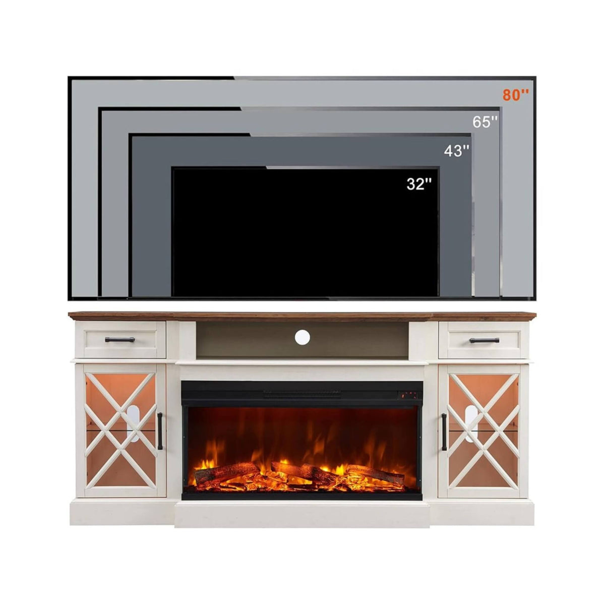 Electric 70-Inch Fireplace TV Stand With Glass Door Storage Cabinet (SAK58627)
