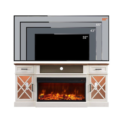 Electric 70-Inch Fireplace TV Stand With Glass Door Storage Cabinet (SAK58627)