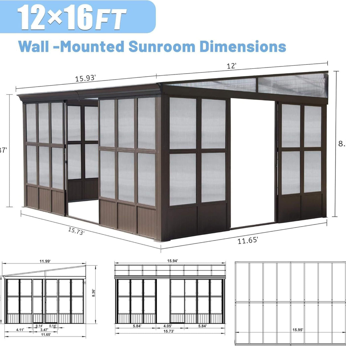 [12X16FT] Horizon Extra-Large Heavy-Duty All-Season Sunroom With Sliding Doors And Polycarbonate Windows (SAK98357)