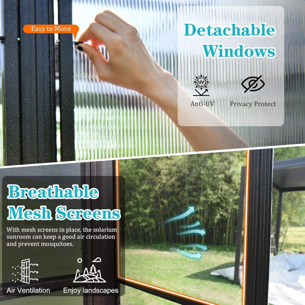 [12X16FT] Horizon Extra-Large Heavy-Duty All-Season Sunroom With Sliding Doors And Polycarbonate Windows (SAK98357)