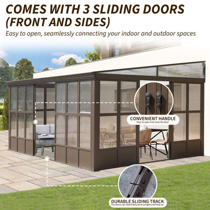 [12X16FT] Horizon Extra-Large Heavy-Duty All-Season Sunroom With Sliding Doors And Polycarbonate Windows (SAK98357)