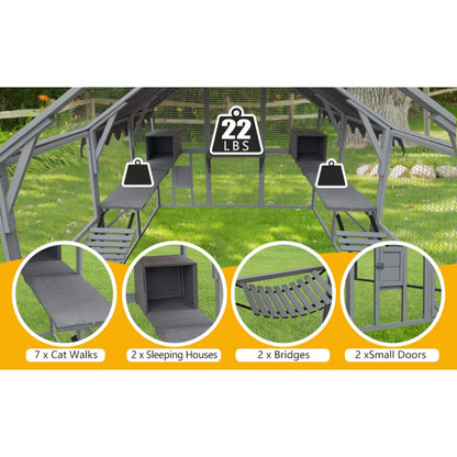 Extra-Large Outdoor Cat Kitten Playpen House With Platforms, And Waterproof Cover (SAK55092)