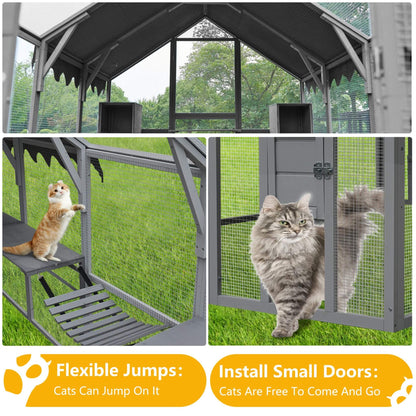 Extra-Large Outdoor Cat Kitten Playpen House With Platforms, And Waterproof Cover (SAK55092)