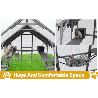 Extra-Large Outdoor Cat Kitten Playpen House With Platforms, And Waterproof Cover (SAK55092)
