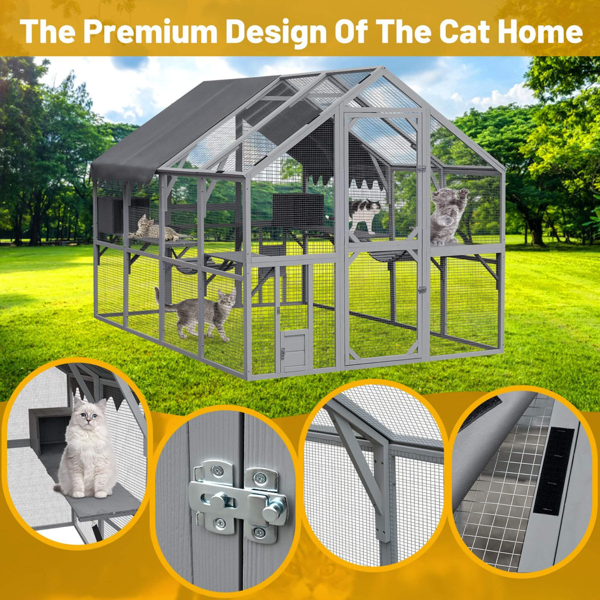 Extra-Large Outdoor Cat Kitten Playpen House With Platforms, And Waterproof Cover (SAK55092)
