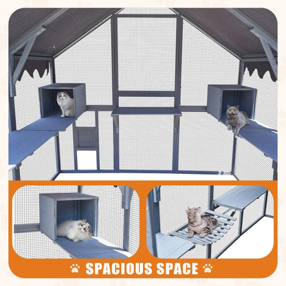 Extra-Large Outdoor Cat Kitten Playpen House With Platforms, And Waterproof Cover (SAK55092)