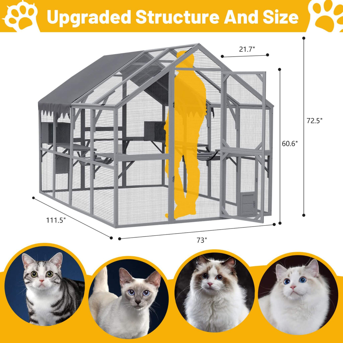 Extra-Large Outdoor Cat Kitten Playpen House With Platforms, And Waterproof Cover (SAK55092)