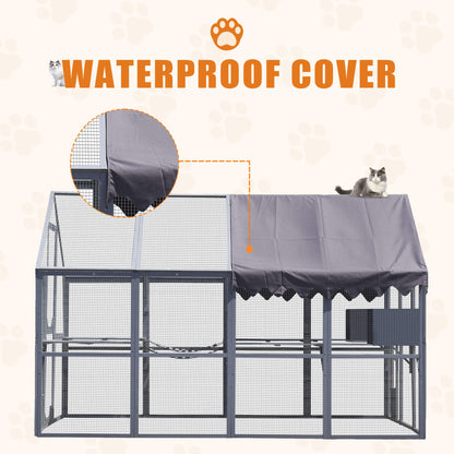 Extra-Large Outdoor Cat Kitten Playpen House With Platforms, And Waterproof Cover (SAK55092)
