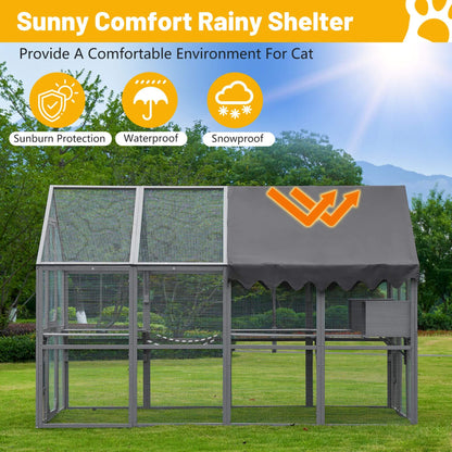 Extra-Large Outdoor Cat Kitten Playpen House With Platforms, And Waterproof Cover (SAK55092)