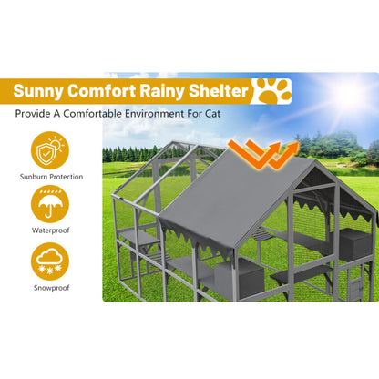 Extra-Large Outdoor Cat Kitten Playpen House With Platforms, And Waterproof Cover (SAK55092)