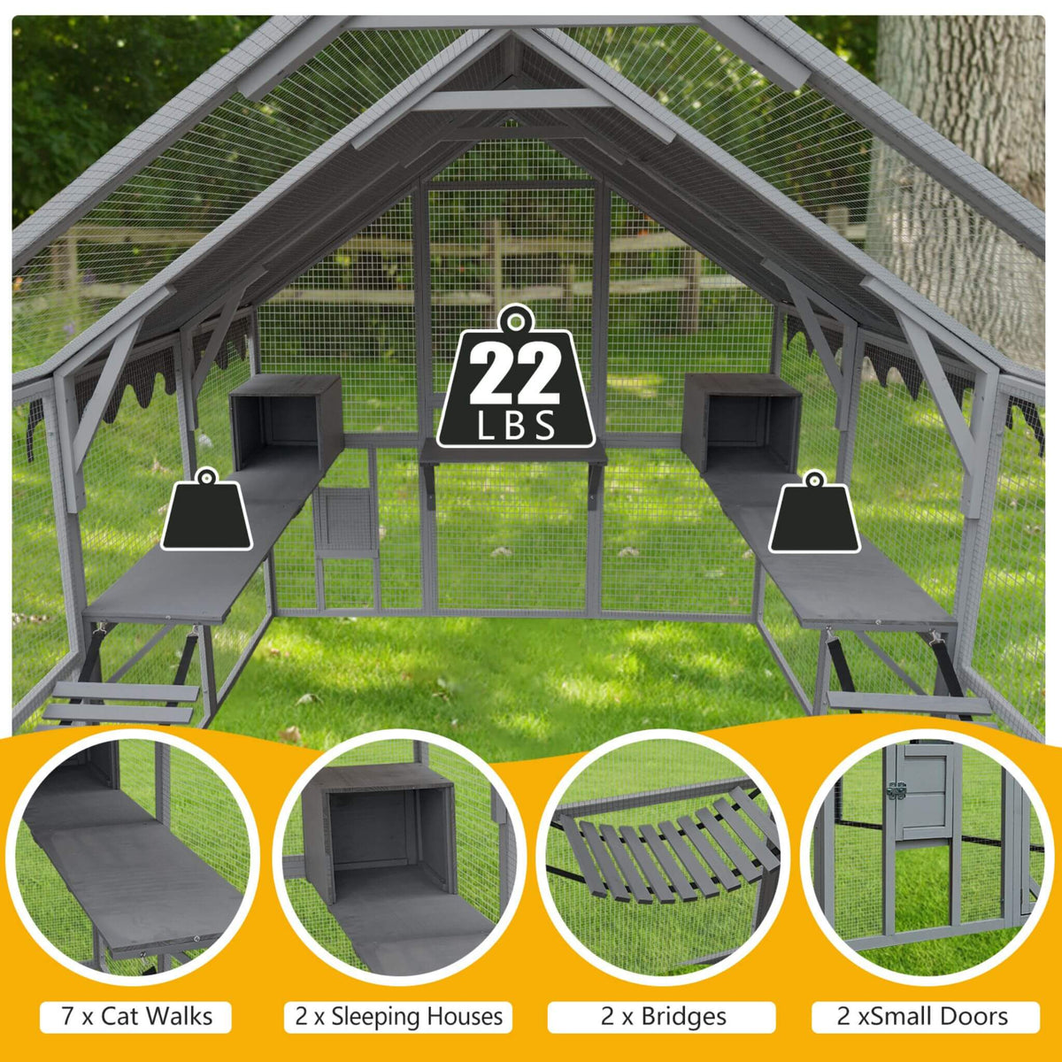 Extra-Large Outdoor Cat Kitten Playpen House With Platforms, And Waterproof Cover (SAK55092)