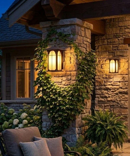Aztec 14"H 1-Light Olde Brick Bronze Finish with Amber Honey Opal Glass Shade Outdoor Wall Lantern