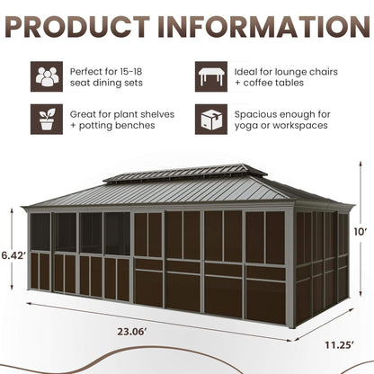 Terrace Fully-Enclosed Outdoor Black Sunroom With Lockable Sliding Doors And Galvanized Double Steel Roof (SAK81634)