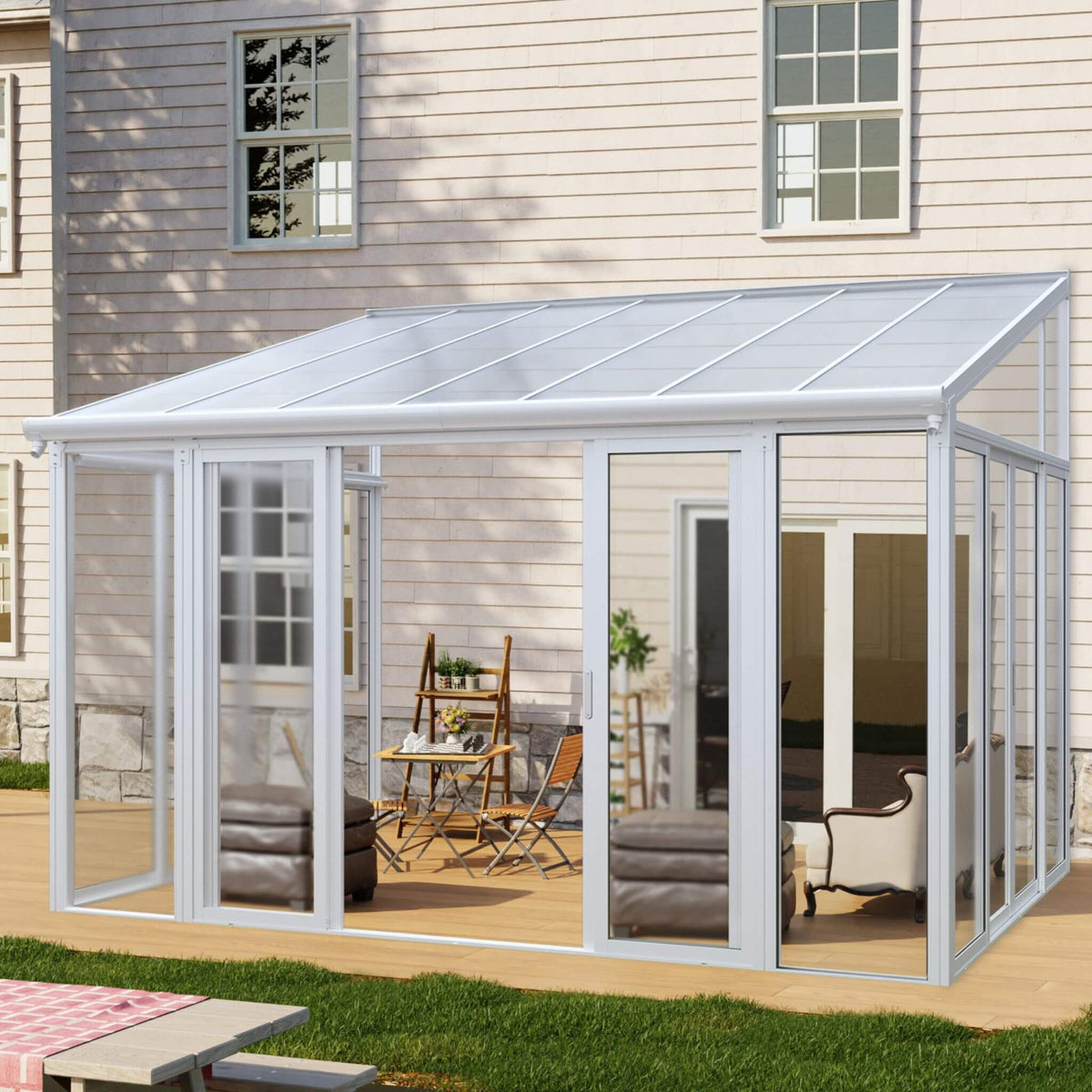 [10X14FT] Lumina Heavy-Duty All-Season Aluminum Alloy Patio Sunroom With 3 Lockable Sliding Doors (SAK62713)