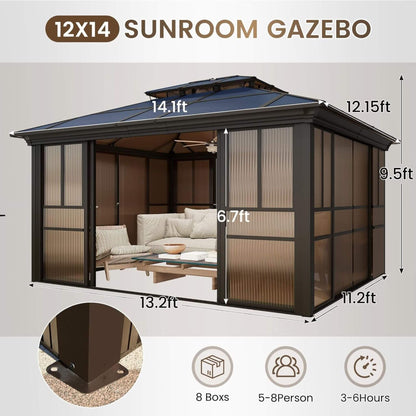 Edge Heavy-Duty Aluminum Frame Outdoor Backyard Solarium With Polycarbornate Roof And Adjustable Panels (SAK68513)